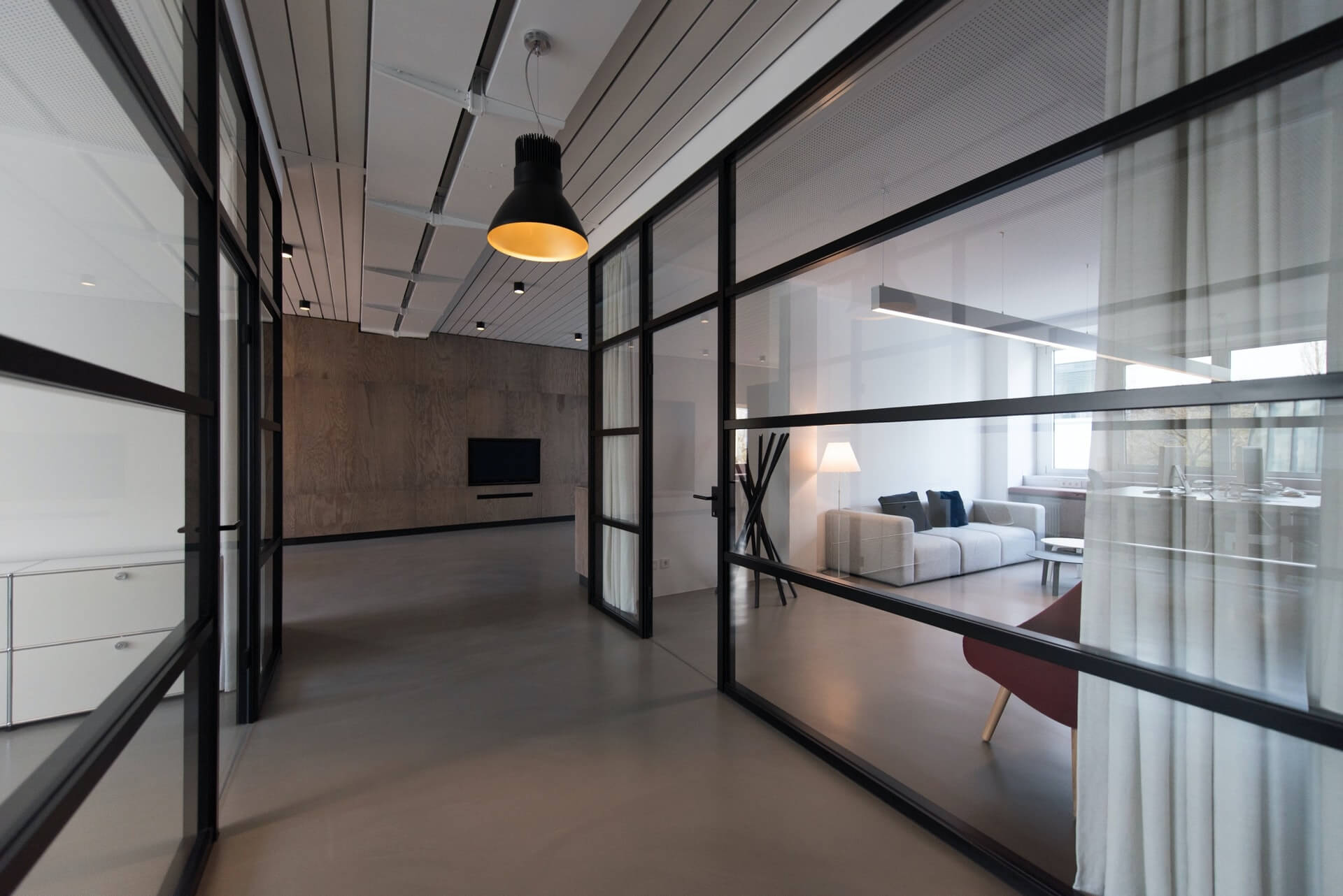 Interior with pendant lighting